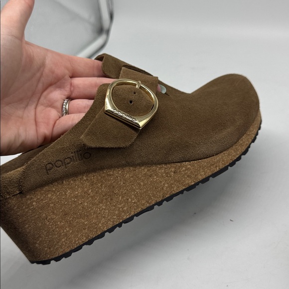 Birkenstock Papillio Fanny Ring-Buckle Suede Leather Clogs Dark Tea Brown - Picture 12 of 15